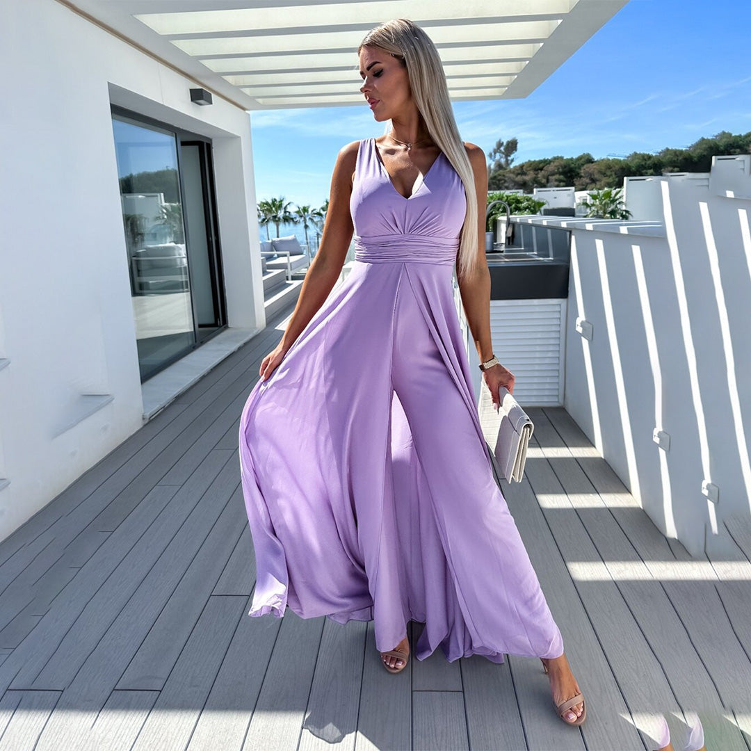 Stylish festive ladies' jumpsuit with dress look – Lorena-Purple-S-Nora Luxe