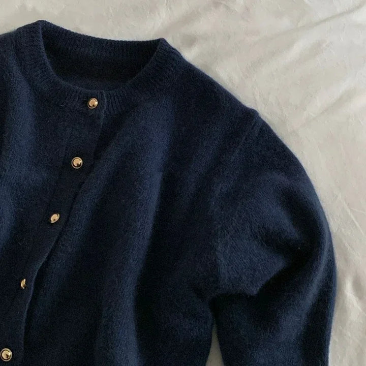 Stylish Knitted Cardigan with O-neck - Sophie-Marine blue-S-Nora Luxe