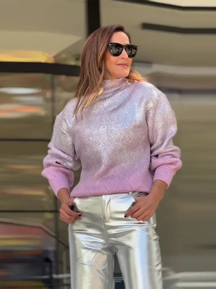 Stylish Knitted Women's Sweater with Gradient - Camille-Purple-S-Nora Luxe