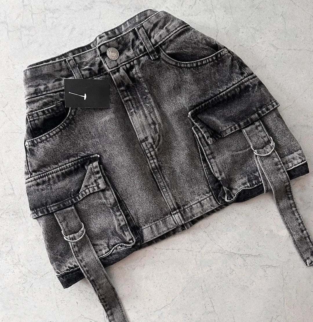 Stylish Ladies' Denim Skirt - Celeste-Black-S-Nora Luxe