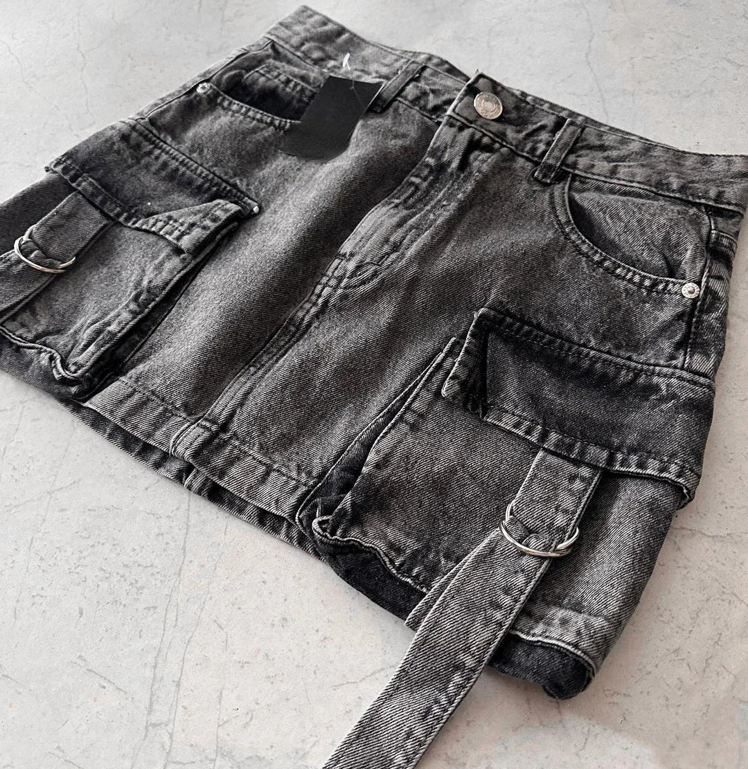 Stylish Ladies' Denim Skirt - Celeste-Black-S-Nora Luxe