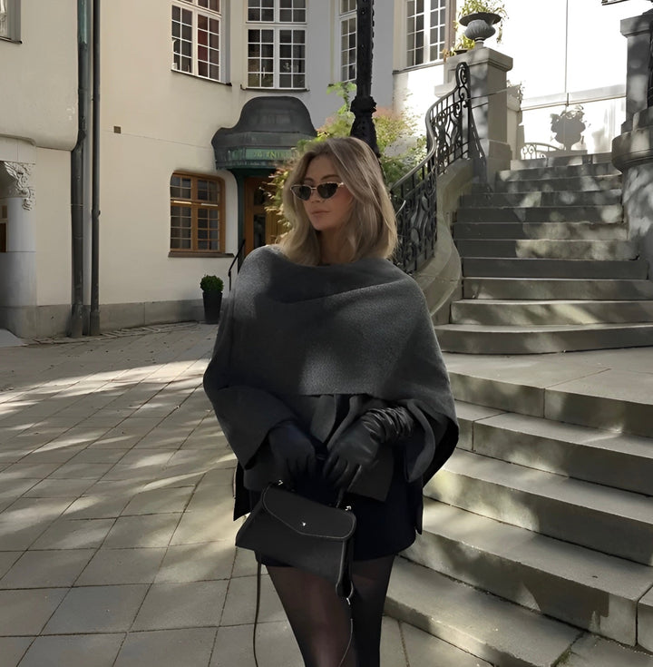 Stylish Ladies Winter Poncho - Ella-Dark blue-S-Nora Luxe