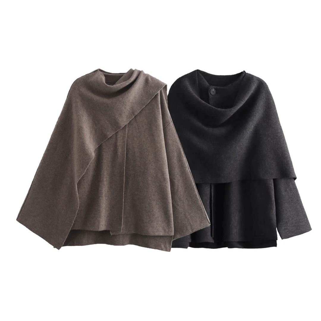 Stylish Ladies Winter Poncho - Ella-Dark blue-S-Nora Luxe