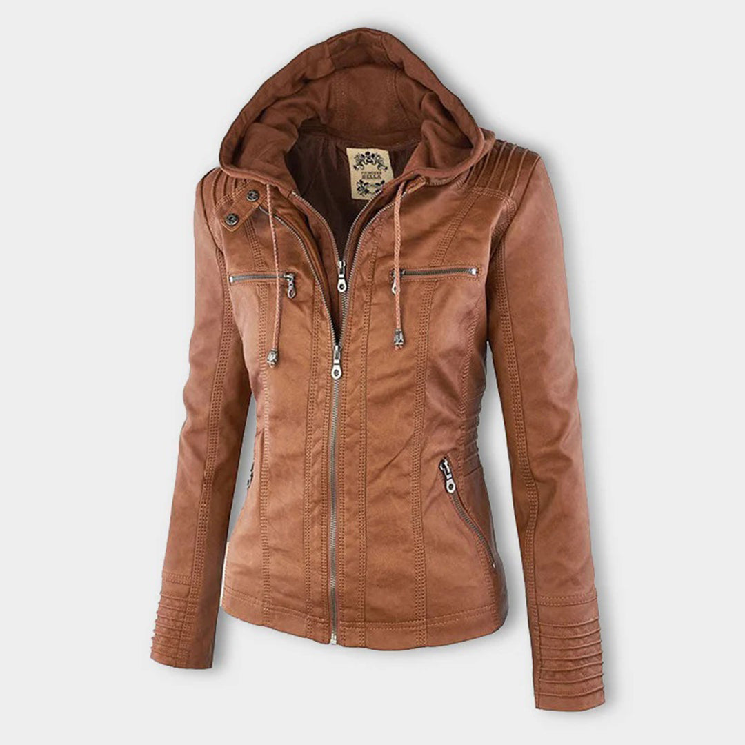 Stylish Leather Summer Jacket for Ladies - Elara-Khaki-S-Nora Luxe
