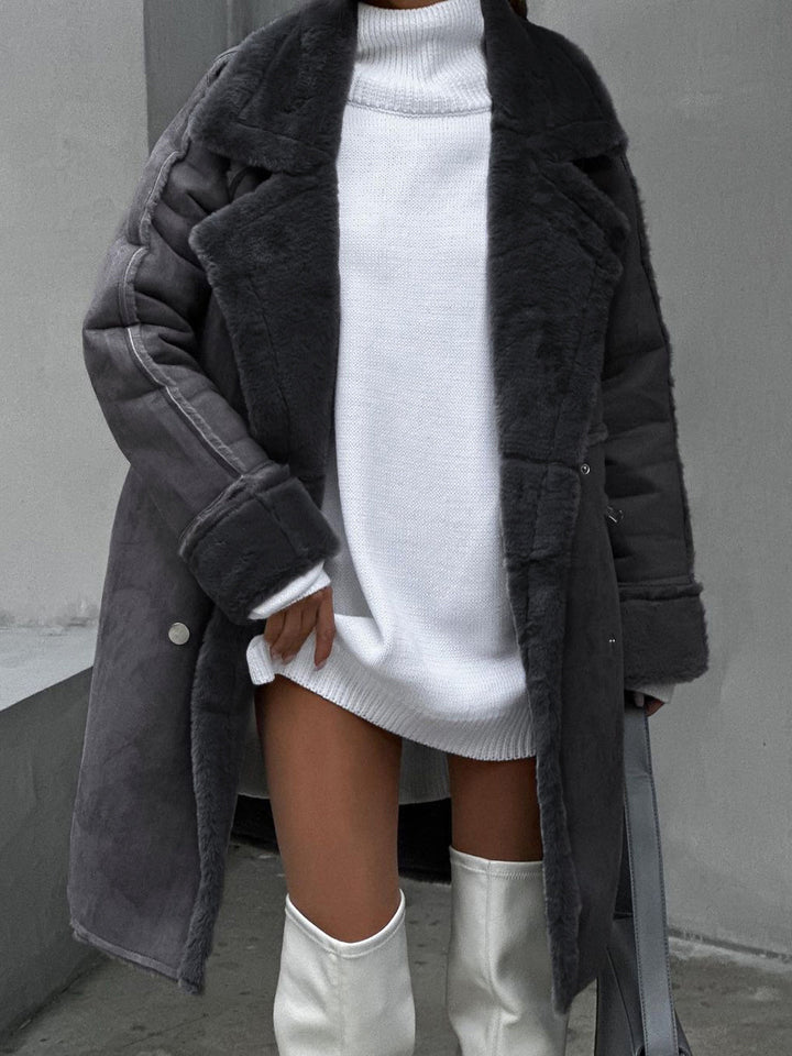Stylish Long Polar Fleece Women's Coat - Ava-Beige-S-Nora Luxe