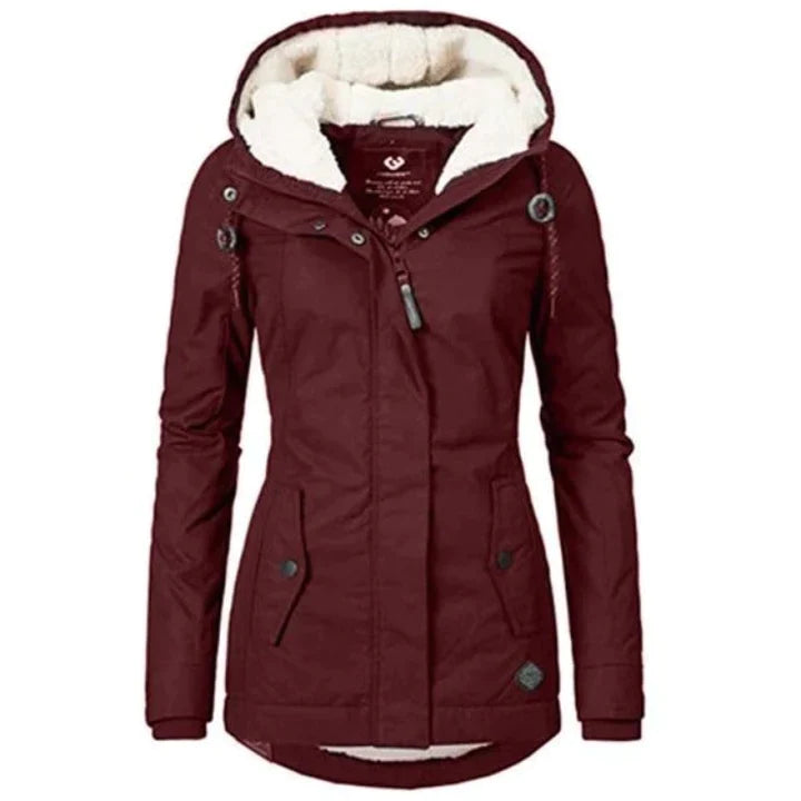 Stylish Long Women's Winter Coat - Lina-Bordeaux red-S-Nora Luxe