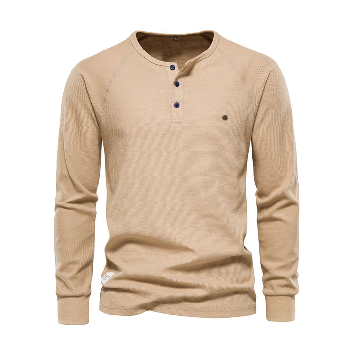 Stylish Men's Long Sleeve Shirt - Milo-Khaki-S-Nora Luxe
