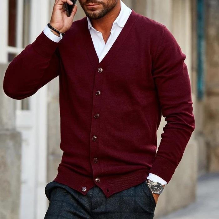 Stylish Men's Waistcoat with V-neck and Button Closure - Lucas-Dark Red-S-Nora Luxe