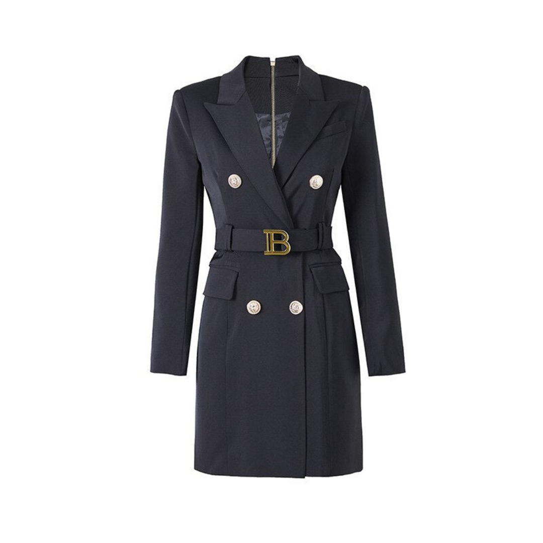 Stylish Plain Blazer Dress - Celeste-Black-S-Nora Luxe