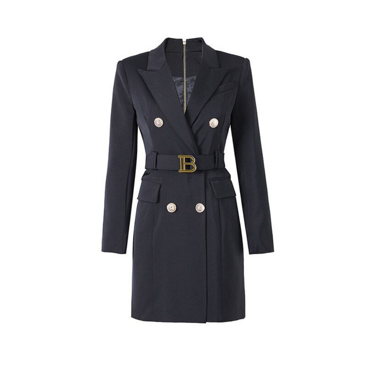 Stylish Plain Blazer Dress - Celeste-Black-S-Nora Luxe