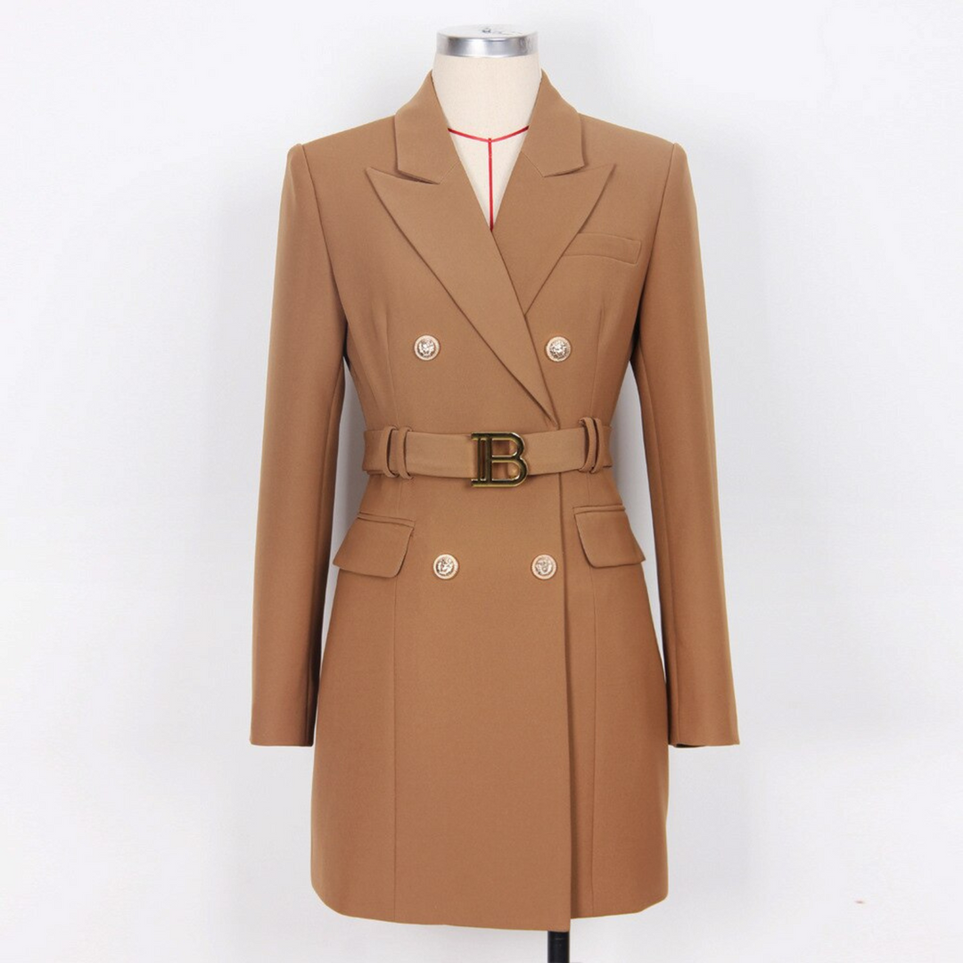 Stylish Plain Blazer Dress - Celeste-Brown-S-Nora Luxe
