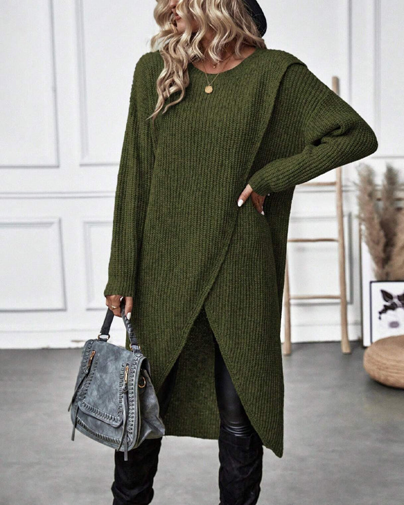 Stylish Plain Sweater Dress - Lina-Gray-S-Nora Luxe