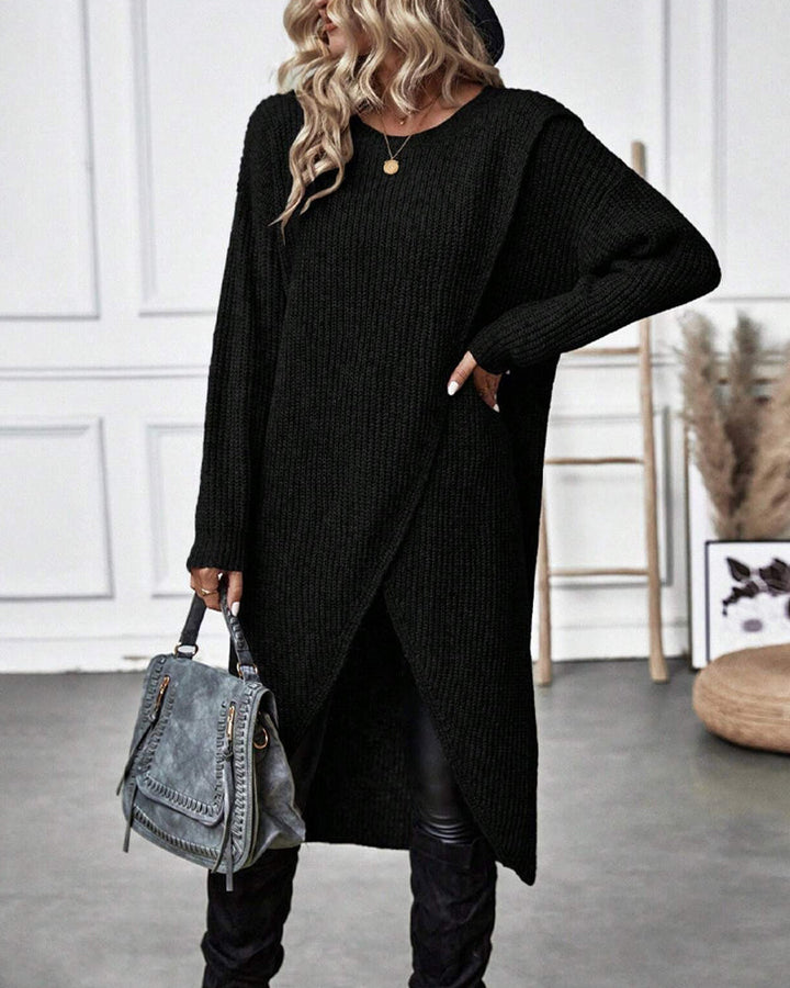 Stylish Plain Sweater Dress - Lina-Gray-S-Nora Luxe
