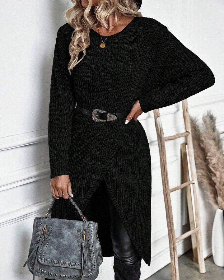Stylish Plain Sweater Dress - Lina-Gray-S-Nora Luxe
