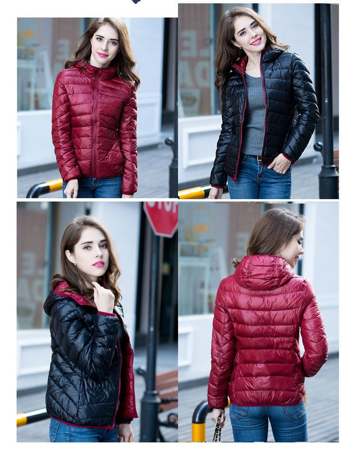 Stylish Reversible Women's Down Jacket - Aurora-Blue-S-Nora Luxe