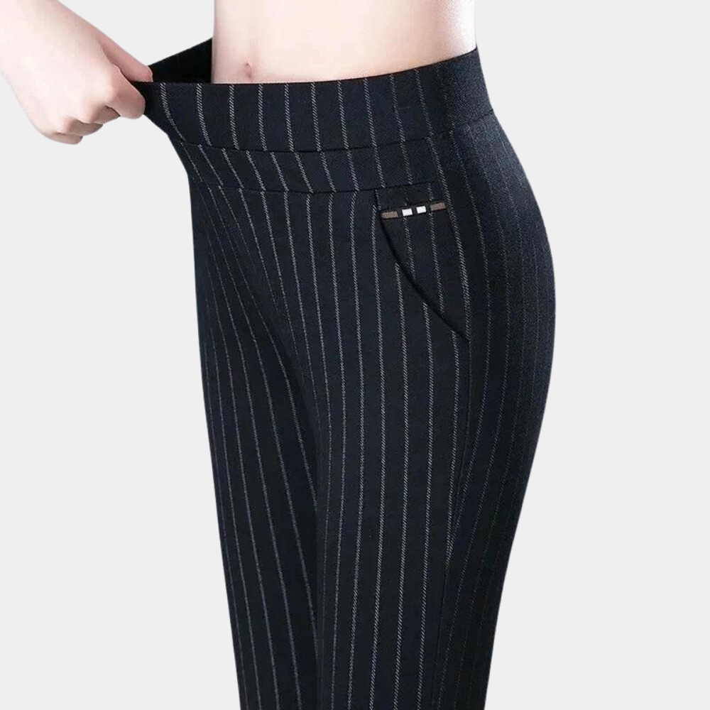 Stylish Stretch Ladies' Trousers - Elara-Black Stripes-M-Nora Luxe