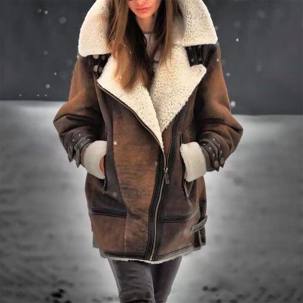 Stylish Suede Sherpa Jacket for Women - Mila-Khaki-S-Nora Luxe