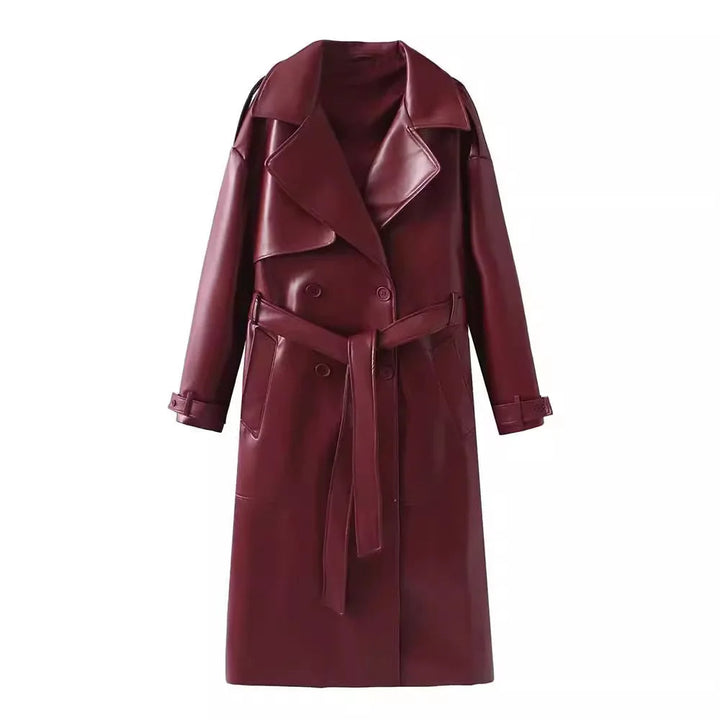 Stylish Vegan Leather Women's Jacket - Viviette-Bordeaux Red-S-Nora Luxe