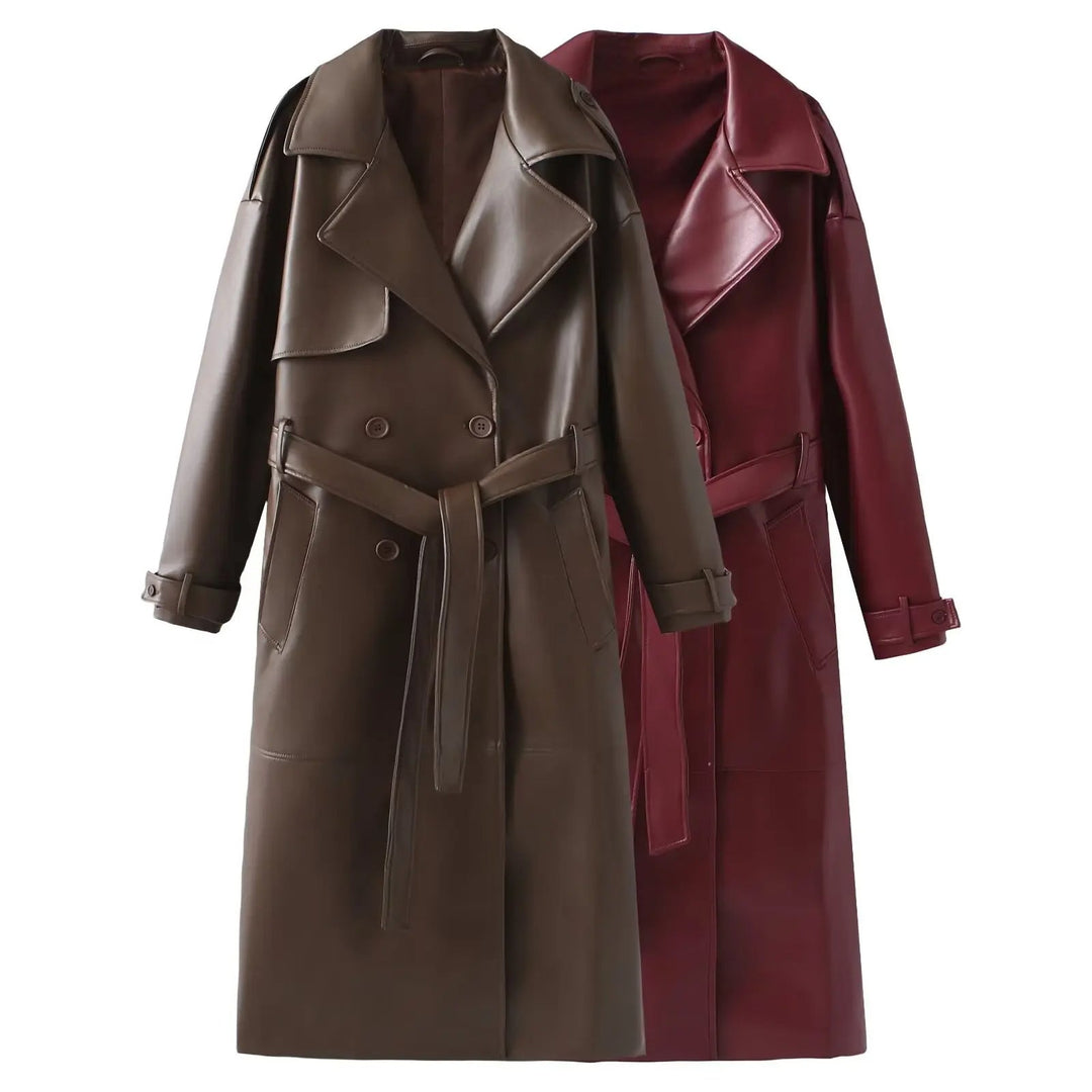 Stylish Vegan Leather Women's Jacket - Viviette-Brown-S-Nora Luxe