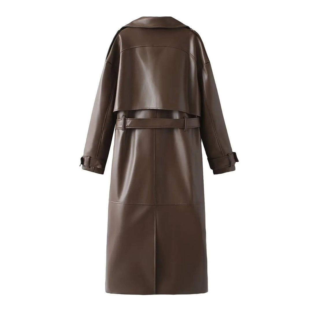 Stylish Vegan Leather Women's Jacket - Viviette-Brown-S-Nora Luxe