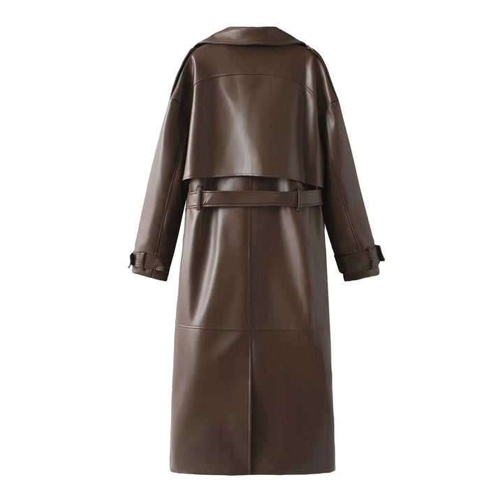 Stylish Vegan Leather Women's Jacket - Viviette-Brown-S-Nora Luxe