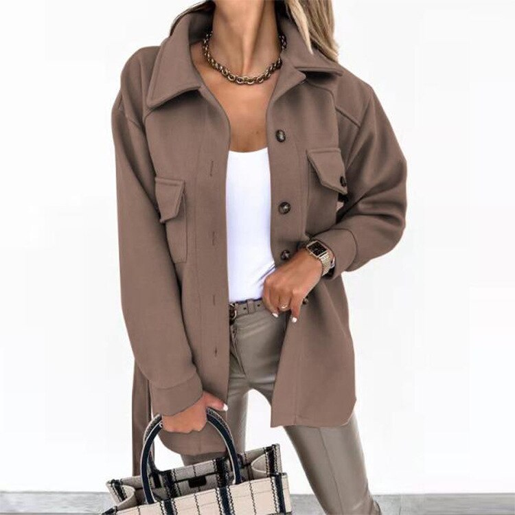 Stylish Wool-Look Jacket for Women - Sophie-Brown-S-Nora Luxe