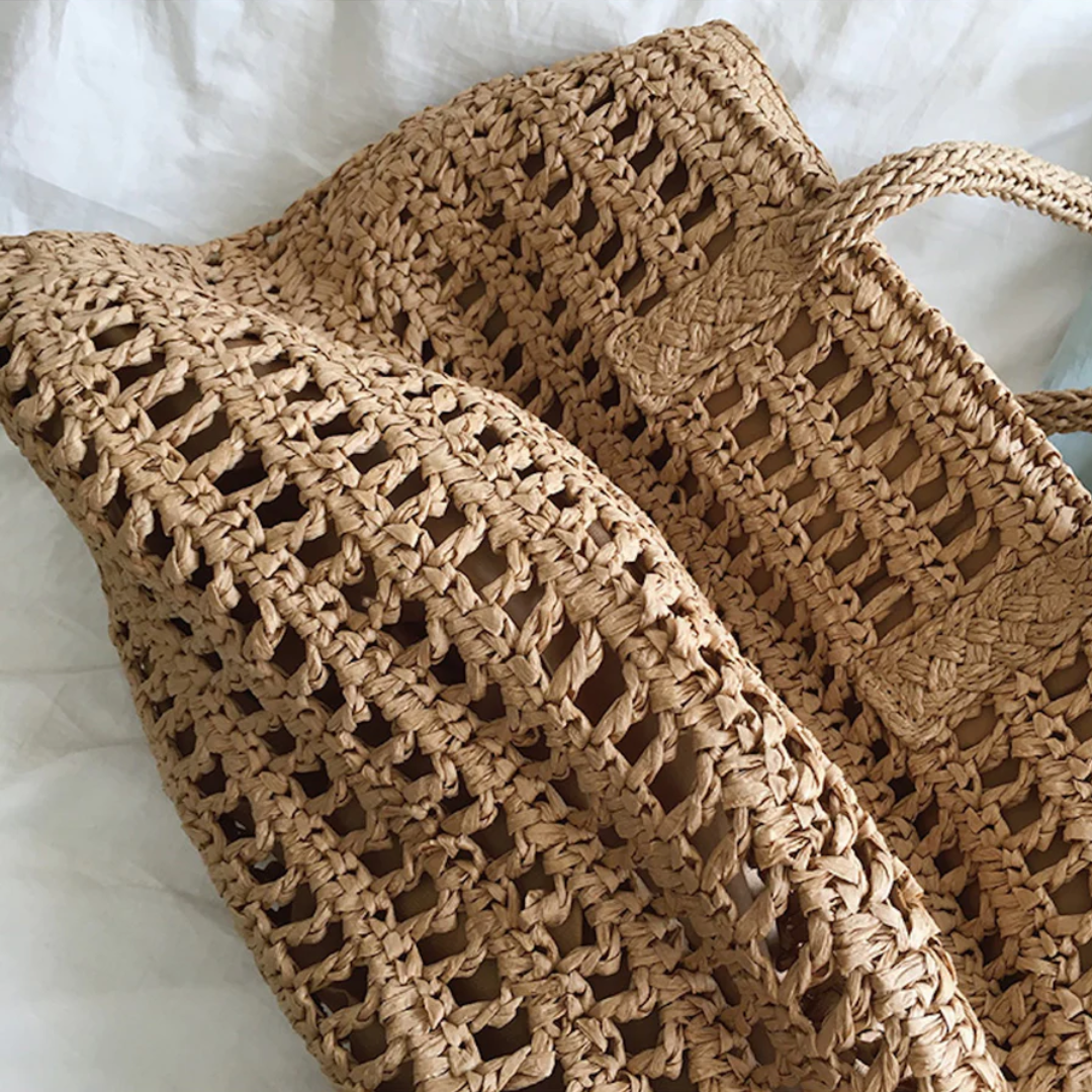 Stylish Woven Handbag for Women - BreezeTote-Brown-Nora Luxe