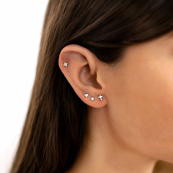 Subtle Cross Earrings - Lena-Silver-Nora Luxe