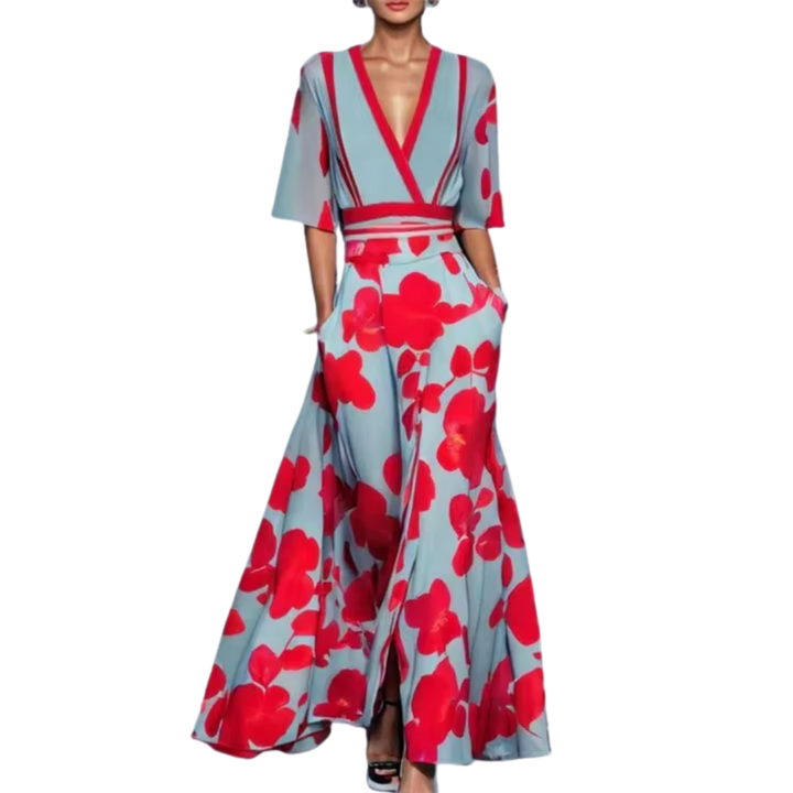 Summer dress - Lola | Luxurious dress with waist belt-Red-S-Nora Luxe