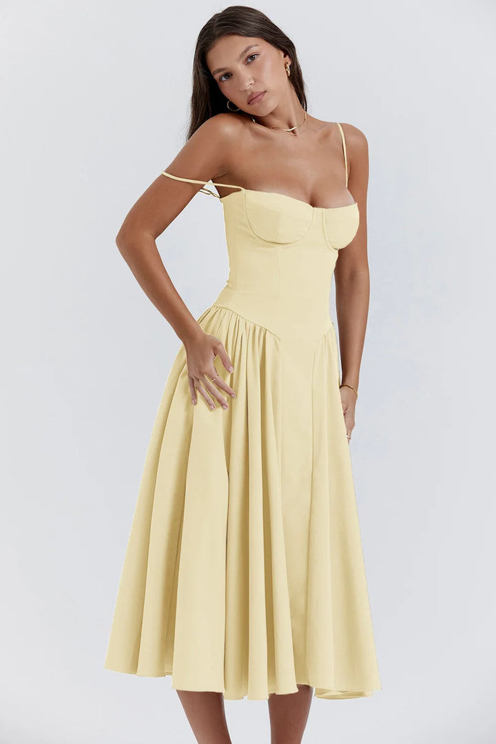 Summer dress with Sweetheart Neckline – Elvira-Blue-S-The Livary