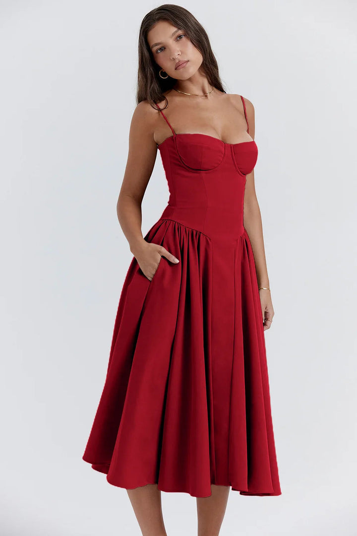 Summer dress with Sweetheart Neckline – Elvira-Blue-S-The Livary