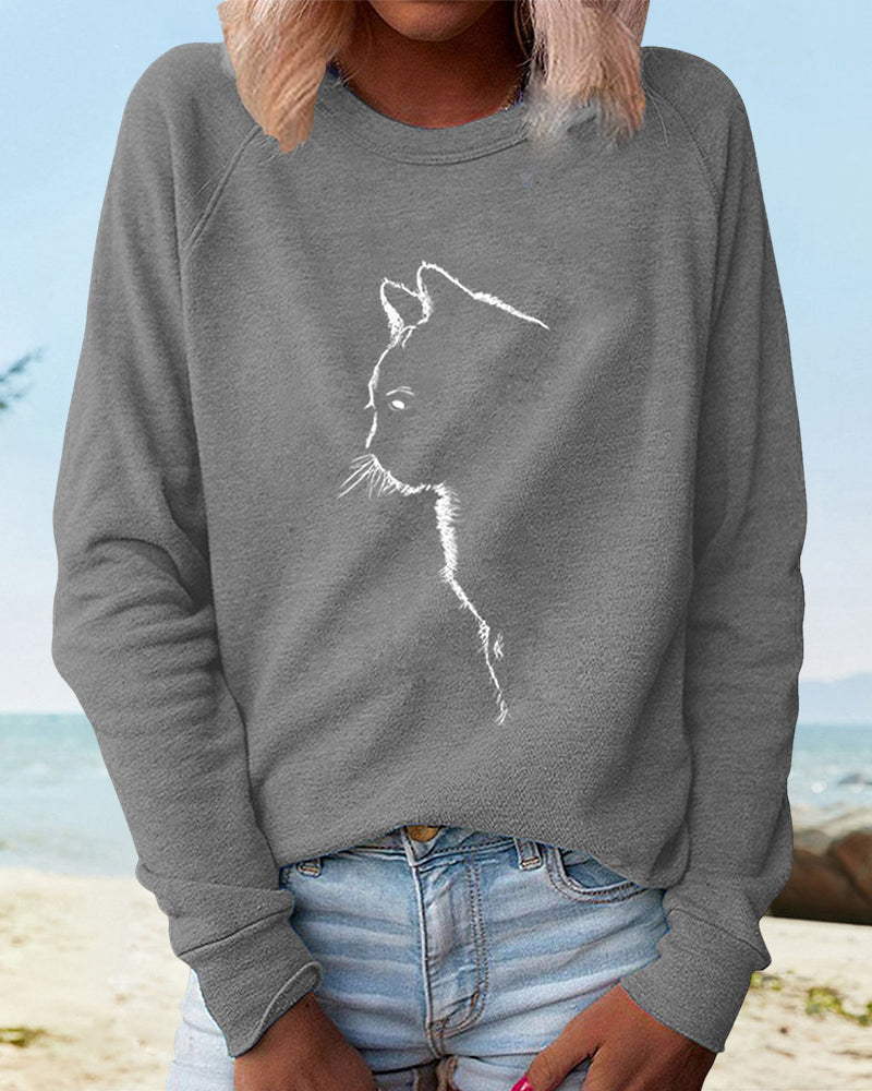 Sweatshirt with Cat Print - Paws-Gray-S-Nora Luxe