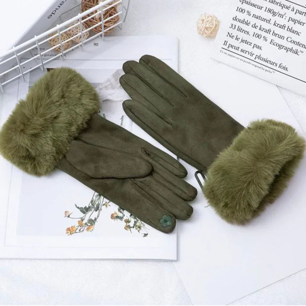 Sweden Gloves with Imitation Fur - VelvetGlam-Green-Nora Luxe