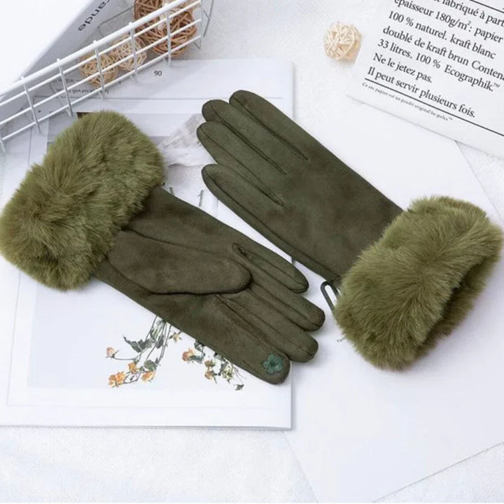 Sweden Gloves with Imitation Fur - VelvetGlam-Green-Nora Luxe