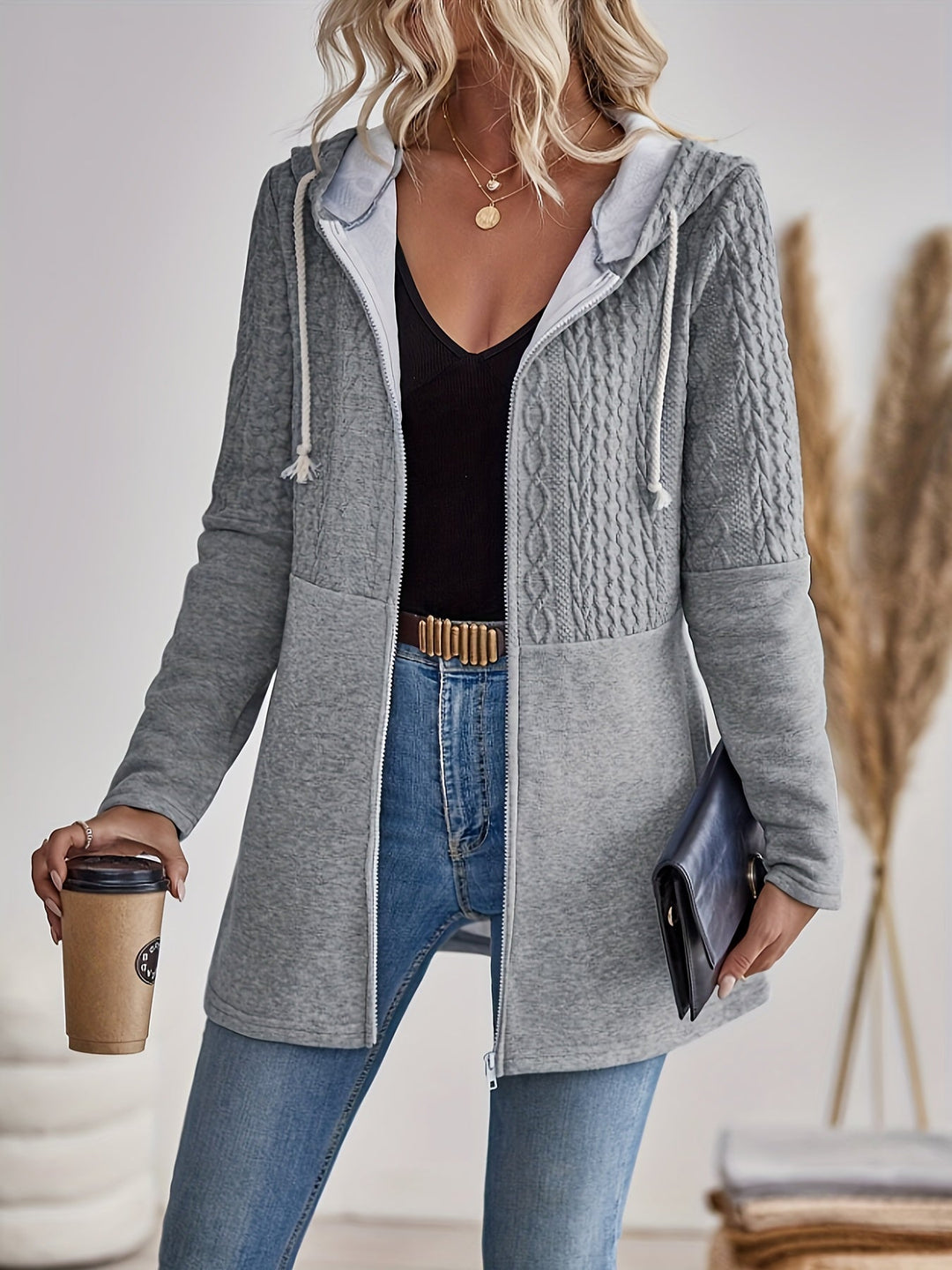 Textured Jacket with Zip and Hood - Isla-S-Nora Luxe
