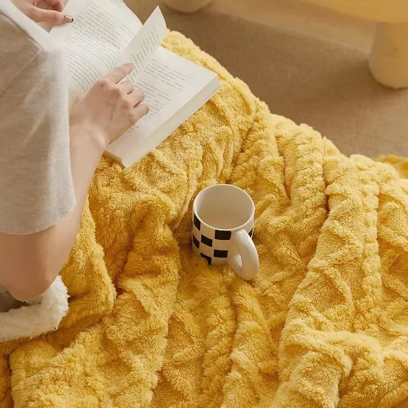 Thick Winter Lambswool Blanket - WarmWool-Yellow-27.56 × 39.37 in-Nora Luxe