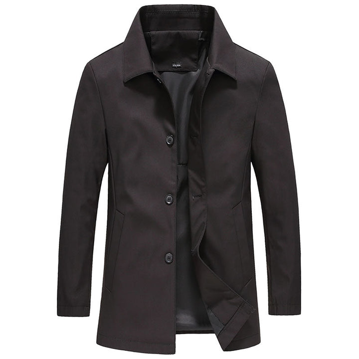 Windproof Long Men's Coat in Solid Color - Mees