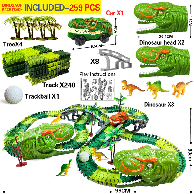 Train Set – DinoTrack-Set 1: 168 pieces Train Set + 1 Dino + 1 Train Car-The Livary