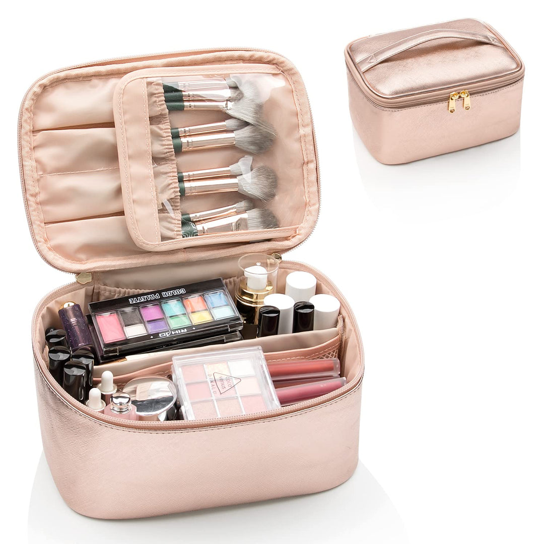 Travel-friendly Make-up Organizer with Dividers-Black-Nora Luxe