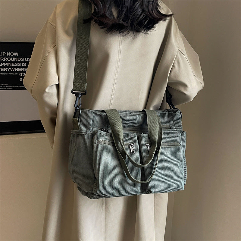 Trendy Corduroy Shoulder Bag - VelvetVogue-Beige-Nora Luxe