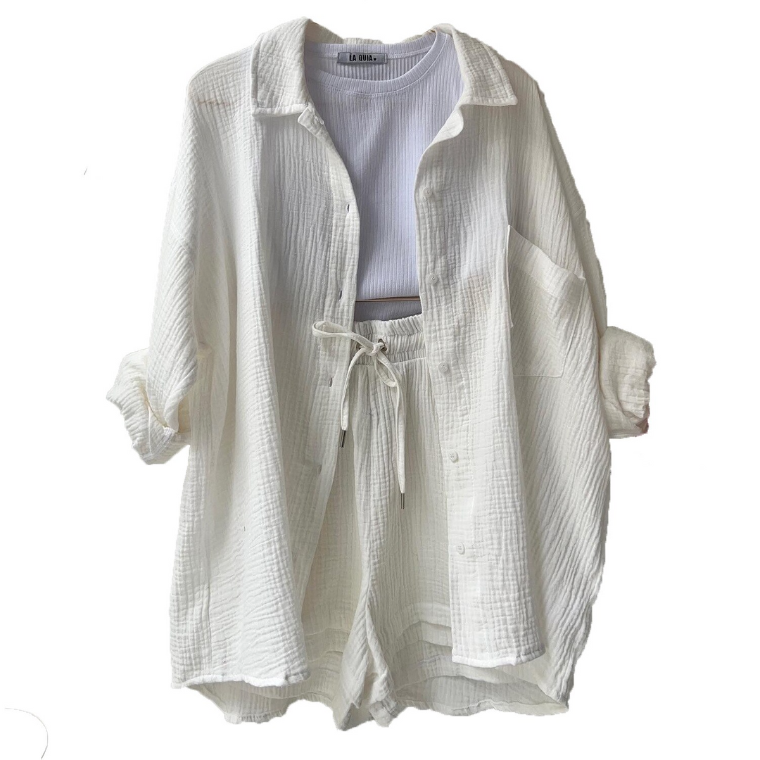 Trendy Cotton Summer Suit Ladies – Faylin-White-S-The Livary