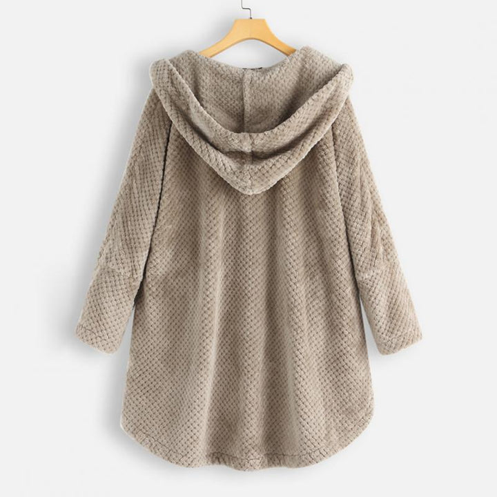 Trendy Cut Fleece Jacket with Hood - FleeceLux-White-S-Nora Luxe