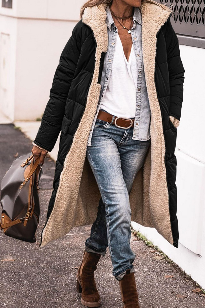 Trendy Double-Sided Ladies Winter Coat - Sofia-Black-S-Nora Luxe