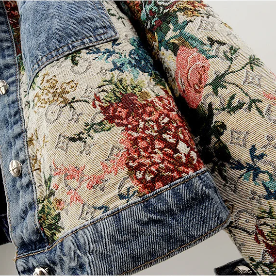 Trendy Flower Denim Jacket for Women - Amaline-Dark blue-XS-Nora Luxe