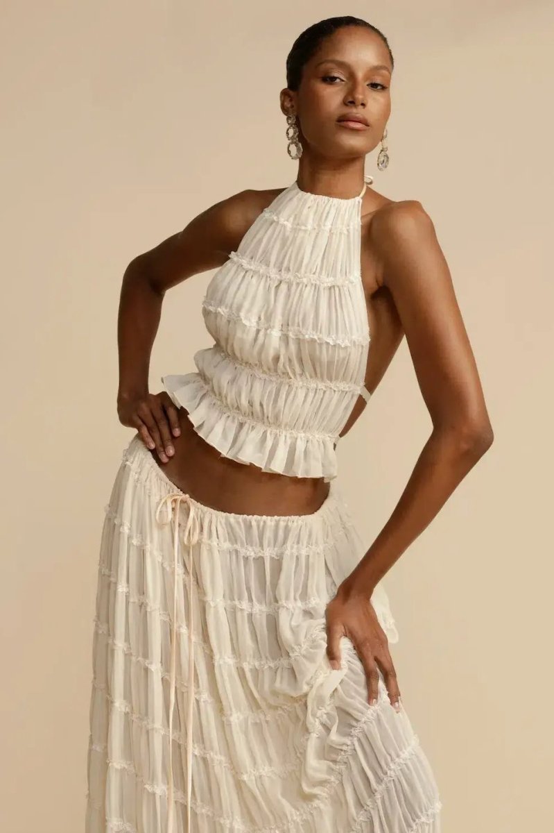 Trendy ladies' summer two-piece with halter top & maxi skirt – Lorena-S-Nora Luxe