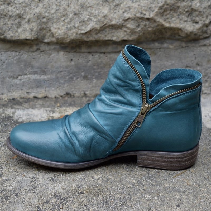 Trendy Leather Ankle Boots - Eva-Blue-2.5-Nora Luxe