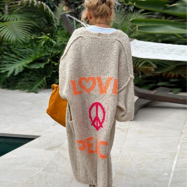 Trendy Long Knitted Cardigan - Sofia-Beige-One Size-Nora Luxe