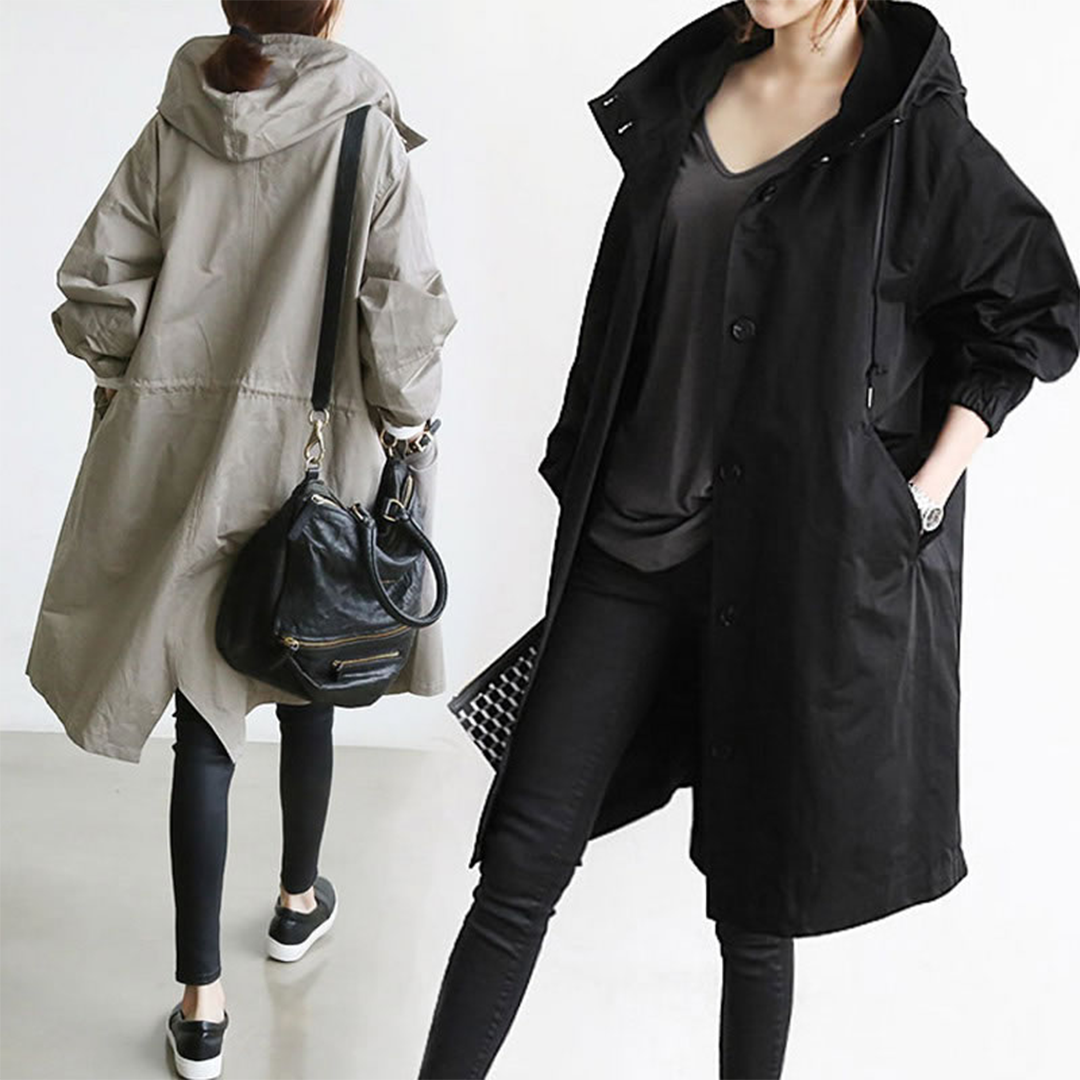 Trendy Long Raincoat for Women - Elise-Olive green-S-Nora Luxe