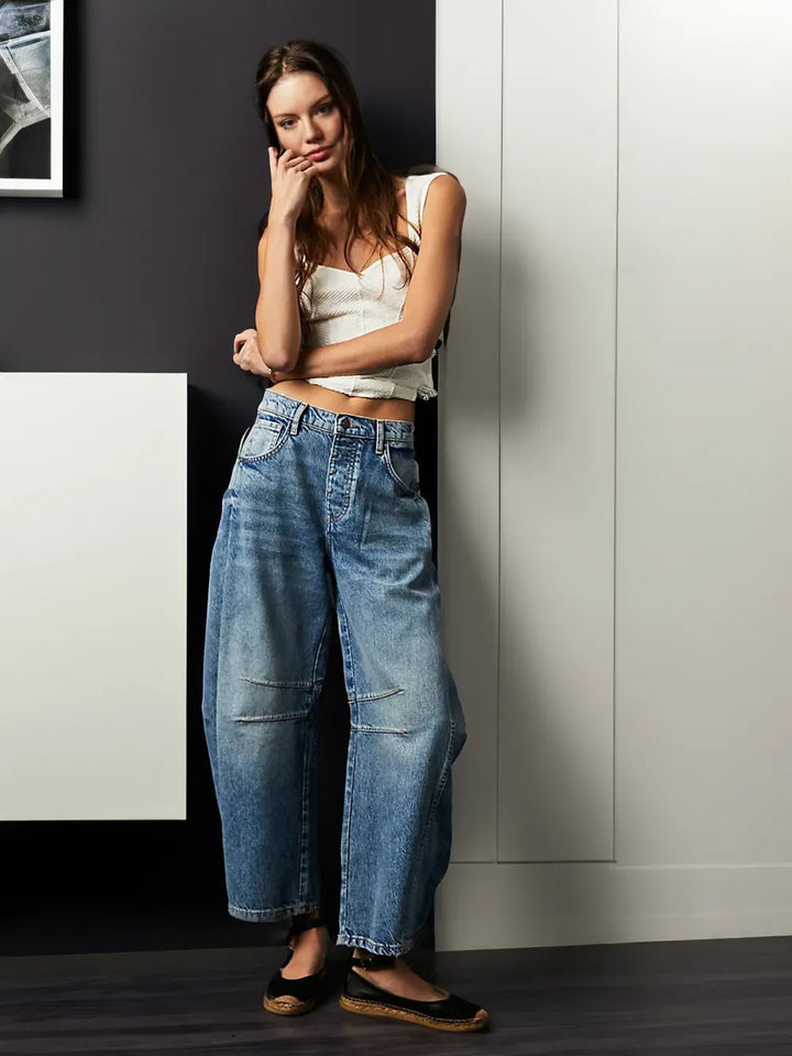 Trendy Mid-Rise Barrel Jeans - Livia-Blue-XS-Nora Luxe