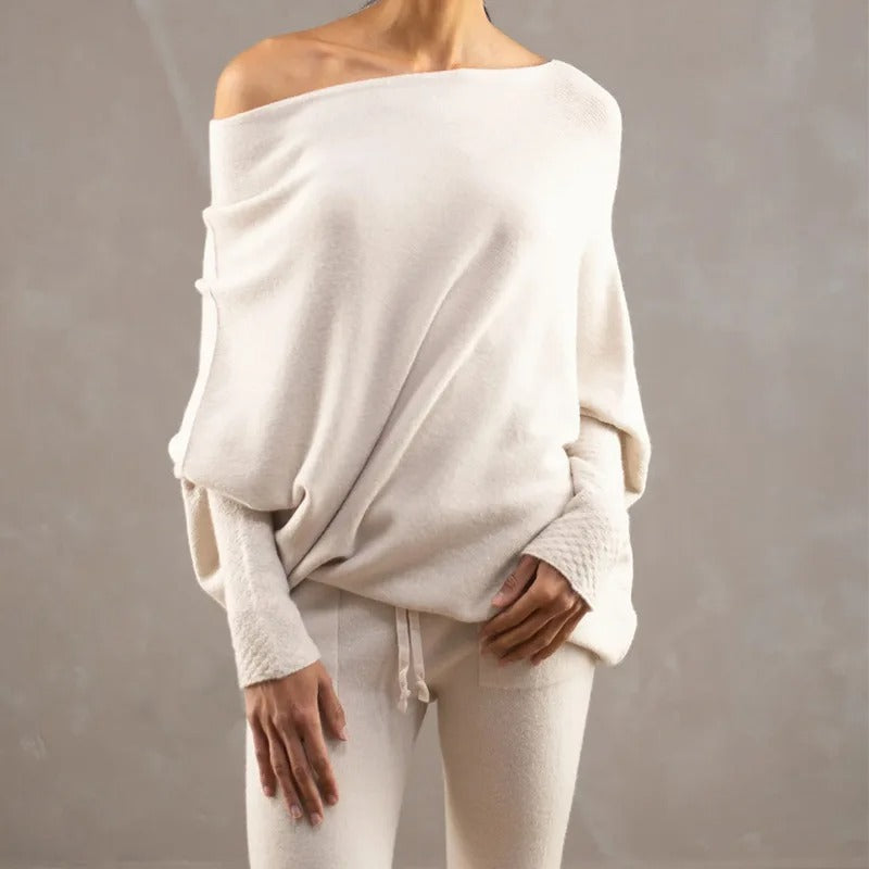 Trendy Off-Shoulder Sweater for Women - Livia-Light gray-S-Nora Luxe